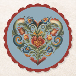 Posavasos De Papel Corazón de Arte Popular Rosemaling noruego