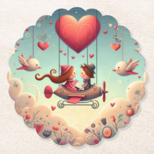 Posavasos De Papel Corazón de avión caprichoso y lindo para el Día de