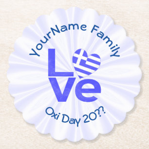 Posavasos De Papel Corazón de bandera griega con amor azul