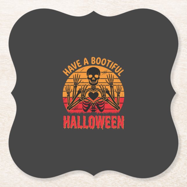 Posavasos De Papel Corazón de esqueleto de Halloween Bootiful puesta  (Anverso)