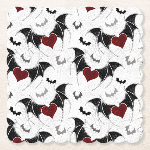 Posavasos De Papel Corazón de Halloween con alas de murciélago negro