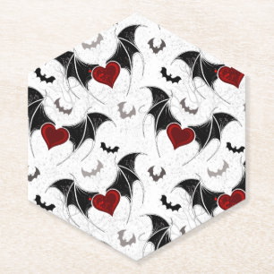 Posavasos De Papel Corazón de Halloween con alas de murciélago negro