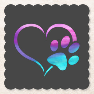 Posavasos De Papel Corazón de Huella de Perro Cyan Púrpura