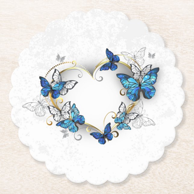 Posavasos De Papel Corazón de joyas con mariposas Morfo (Anverso)