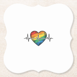 Posavasos De Papel Corazón de latido de arcoíris diseño de grabado vi