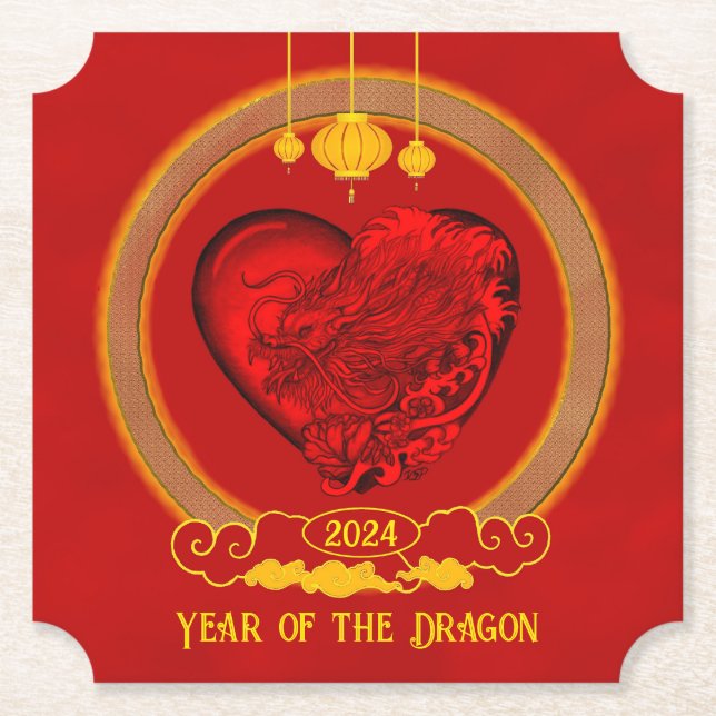 Posavasos De Papel Corazón del dragón, Año del dragón (Anverso)
