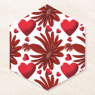 Posavasos De Papel Corazón Floral Rojo Patrón Estético Flor Romántica