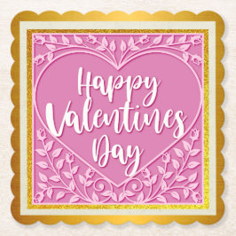 Posavasos De Papel Corazón floral rosa rosa rosa moderno San Valentín