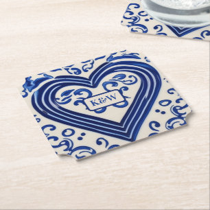 Posavasos De Papel Corazón pintado de estilo holandés con "Delfware"