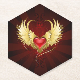 Posavasos De Papel Corazón Rojo con Alas Doradas