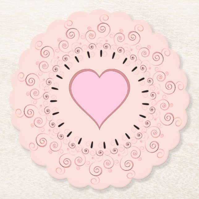 Posavasos De Papel Corazón rosa estilo retro (Anverso)