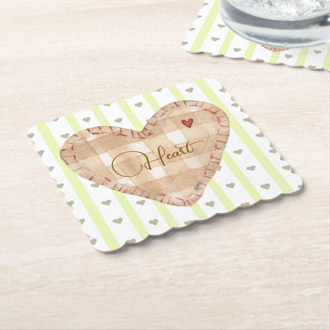 Posavasos De Papel Corazón y rayas tartán a juego (En perspectiva)