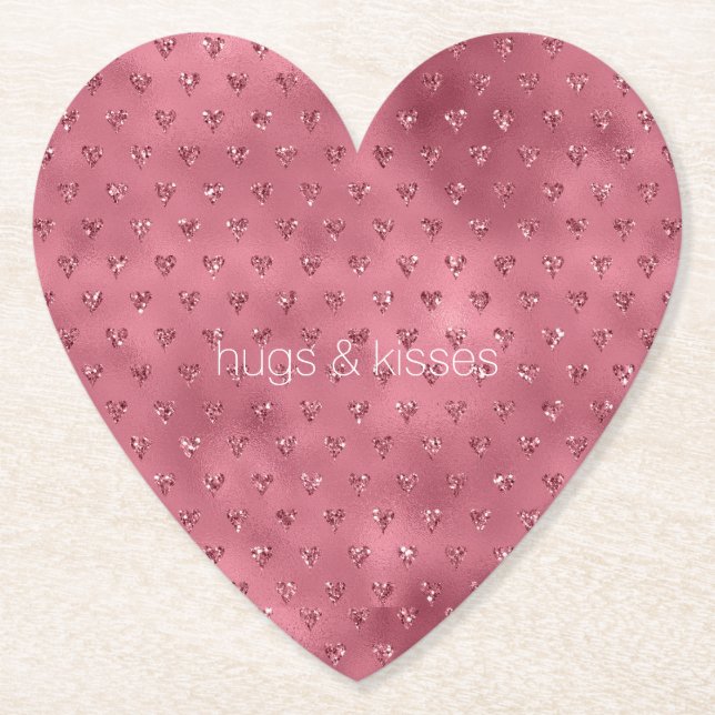 Posavasos De Papel Corazones Purpurinas Glitzy Rojo (Anverso)