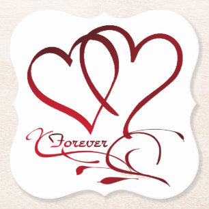 Posavasos De Papel Corazones rojos para siempre sobre blanco