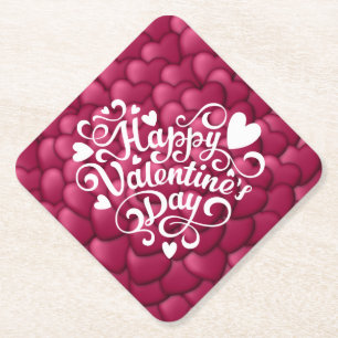 Posavasos De Papel Corazones Textura 3D Patrón Rojo-23803