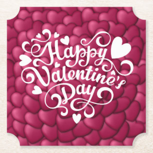 Posavasos De Papel Corazones Textura 3D Patrón Rojo-23803