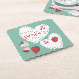 Posavasos De Papel Corazones y fresas Feliz Día de San Valentín