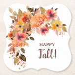 Posavasos De Papel Corchete de flores de otoño feliz<br><div class="desc">En estas castradoras temáticas de otoño se presentan bellas hojas de otoño y franjas florales. Haga clic en el enlace Personalizar adicional para cambiar fuentes,  colores de fuente,  color de fondo,  también. COINCIDIENDO con los artículos de nuestra tienda.</div>