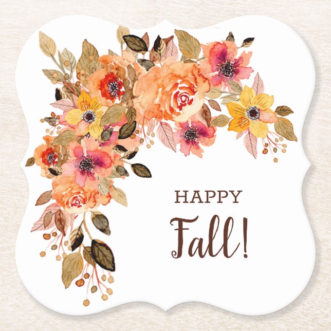 Posavasos De Papel Corchete de flores de otoño feliz (Anverso)