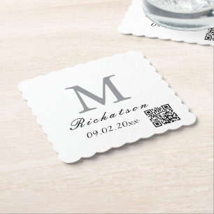 Posavasos De Papel Cordón QR cuadrado escalopado simple personalizado