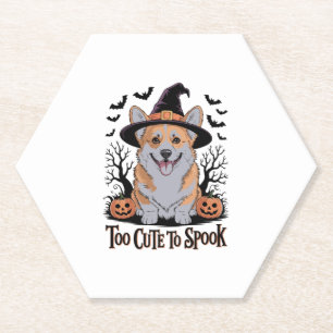 Posavasos De Papel Corgi de Halloween en Gorra de brujas
