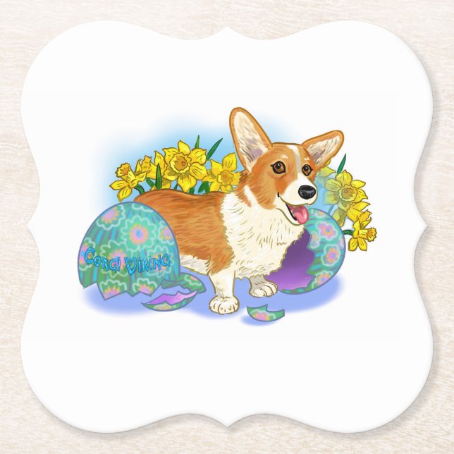 Posavasos De Papel Corgi de Pascua (Anverso)