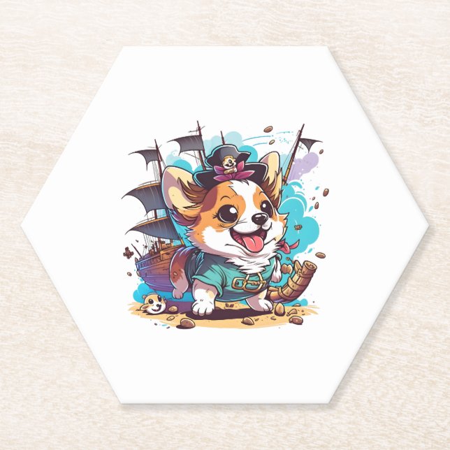 Posavasos De Papel Corgi Dog Pirate (Anverso)
