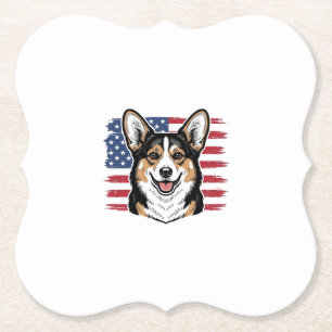 Posavasos De Papel Corgi Patriótico Bandera Americana Diseño Vector V