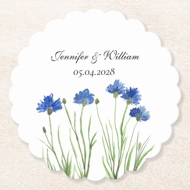 Posavasos De Papel Cornflowers Wildflowers Flores Boda de acuarela (Anverso)