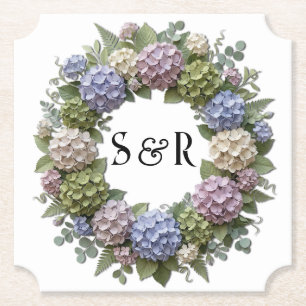 Posavasos De Papel Corona de boda con monograma de hortensia