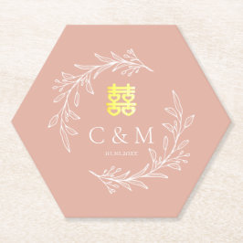 Posavasos De Papel Corona de hojas de rosa polvorienta boho para boda