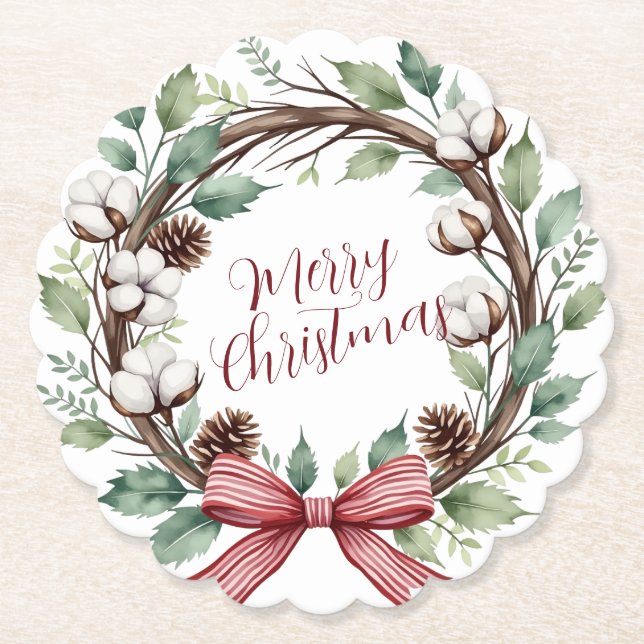Posavasos De Papel Corona de Navidad Rústica (Anverso)