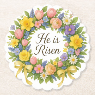 Posavasos De Papel Corona de Pascua floral colorida Él ha resucitado