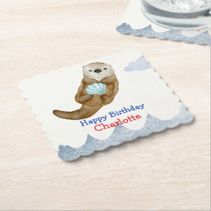 Posavasos De Papel Cortez Cumpleaños de vieiras de nutria del océano 