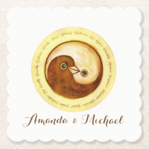 Posavasos De Papel COSTERA DE BODA. Palomas de Yin Yang Gold