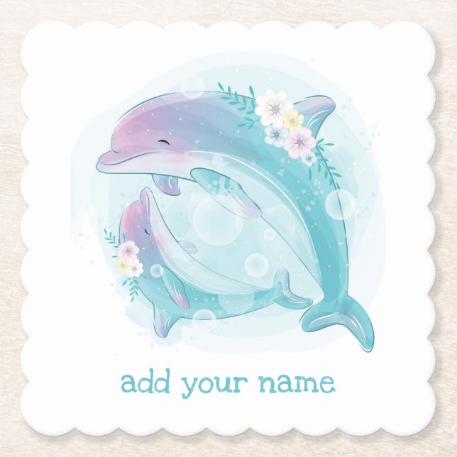 POSAVASOS DE PAPEL COSTERA DE PAPEL: CUMPLEAÑOS DE NIÑOS: DELFINES  (Anverso)