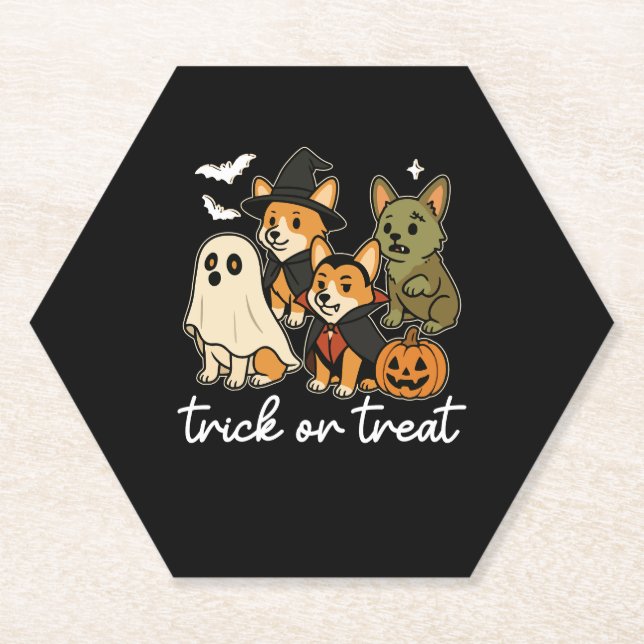 Posavasos De Papel Costume de Halloween de Perro Corgi Spooki (Anverso)