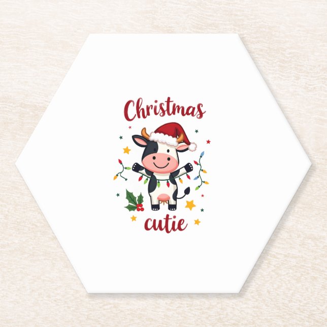 Posavasos De Papel Cow Christmas Cutie Cows Christmas T-Shirt (7) (Anverso)