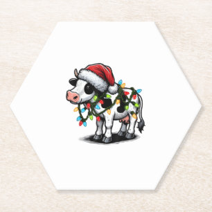 Posavasos De Papel Cow Cute Funny Santa Navidades