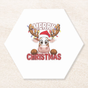 Posavasos De Papel Cow Peek-a-Boo Feliz Navidad