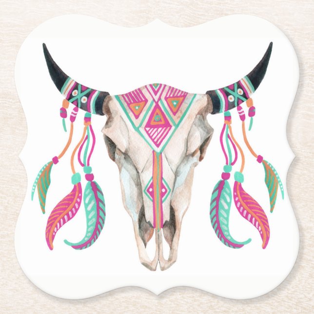 Posavasos De Papel Cow Skull con Dream Catchers (Anverso)