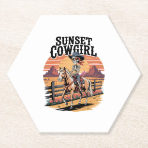 Posavasos De Papel Cowgirl Skeleton Montando Caballo