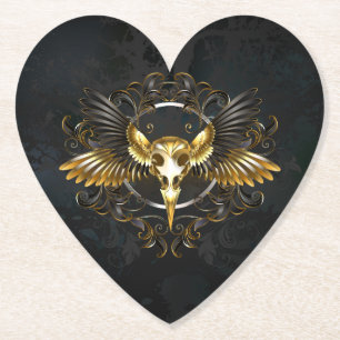 Posavasos De Papel Cráneo de pájaro dorado sobre fondo negro