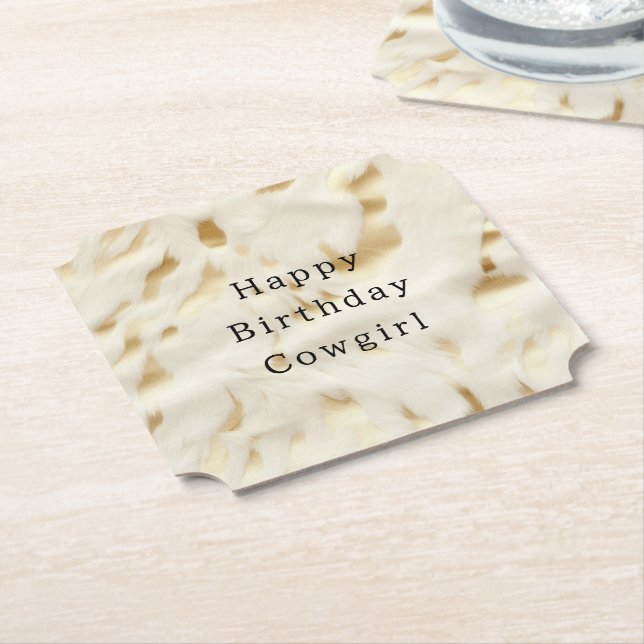 Posavasos De Papel Cream Gold Piel de vaca Animal (En perspectiva)