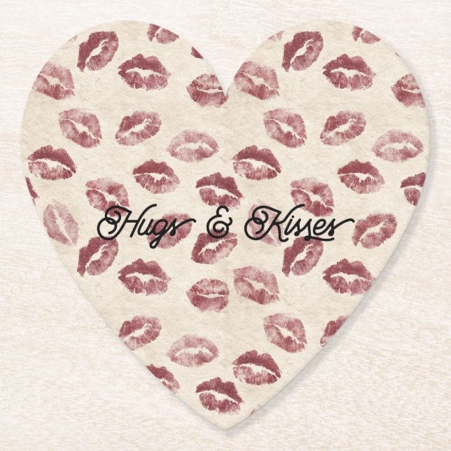 Posavasos De Papel Cream Red Lips Kisses Flirty Love (Anverso)