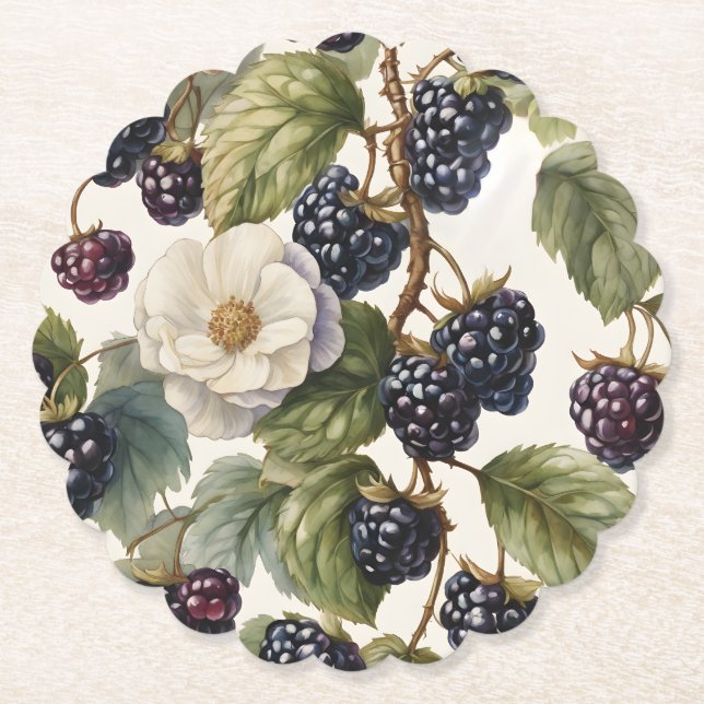 Posavasos De Papel Cream Regal Elegance Blackberry & Blooms (Anverso)