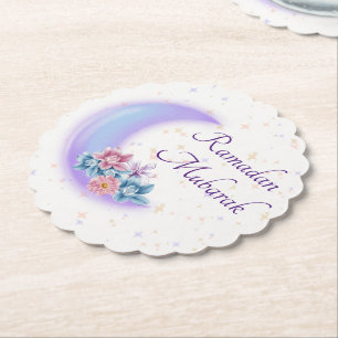 Posavasos De Papel Creciente floral suave Ramadán islámico Mubarak