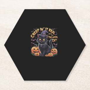 Posavasos De Papel Creepin' It Real_ Adorable Black Cat Halloween