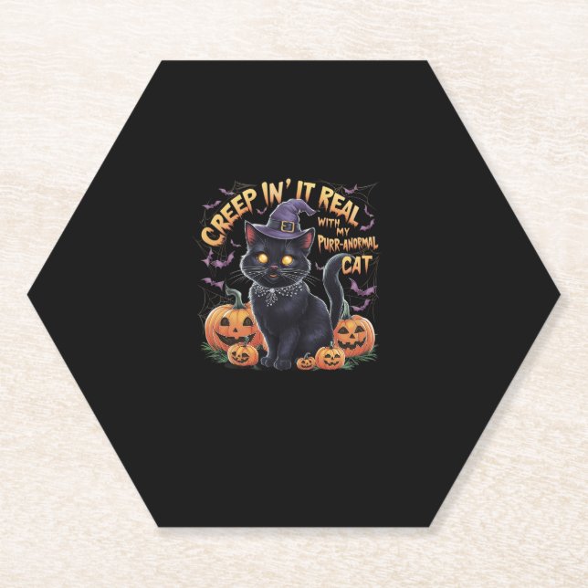 Posavasos De Papel Creepin' It Real_ Adorable Black Cat Halloween (Anverso)