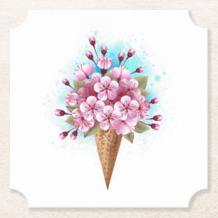 Posavasos De Papel Crema rosa de hielo Sakura Waffle Cone
